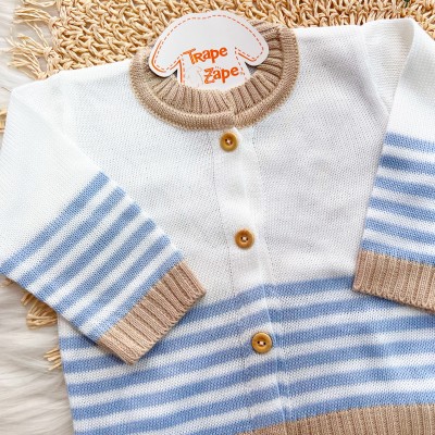 Conjunto de Linha Listras - Off White e Azul Bebê com Areia